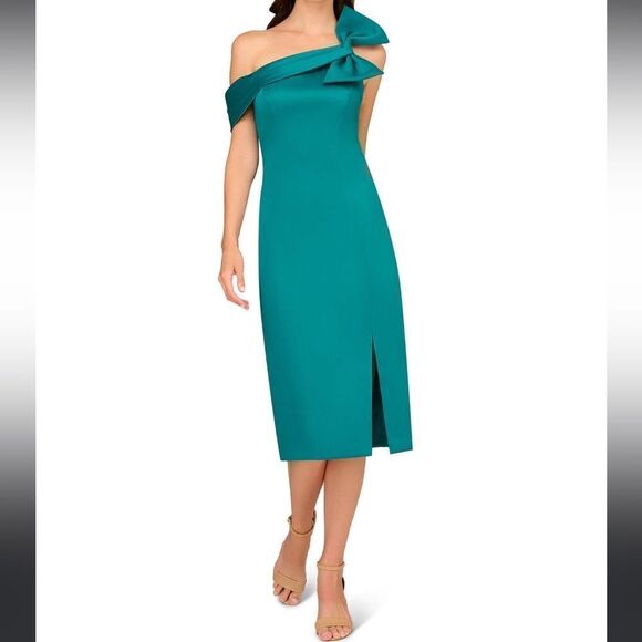 Aidan Mattox | NWTs Mikado Midi Dress in Deep Emerald Size 8 - Picture 1 of 11